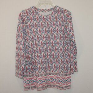 J. Jill Luxe Supima forward seam tunic blouse XS Southwestern Aztec long sleeve